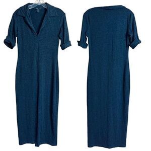 MODA International Gray Charcoal Collared V-Neck Short Sleeve Midi Dress